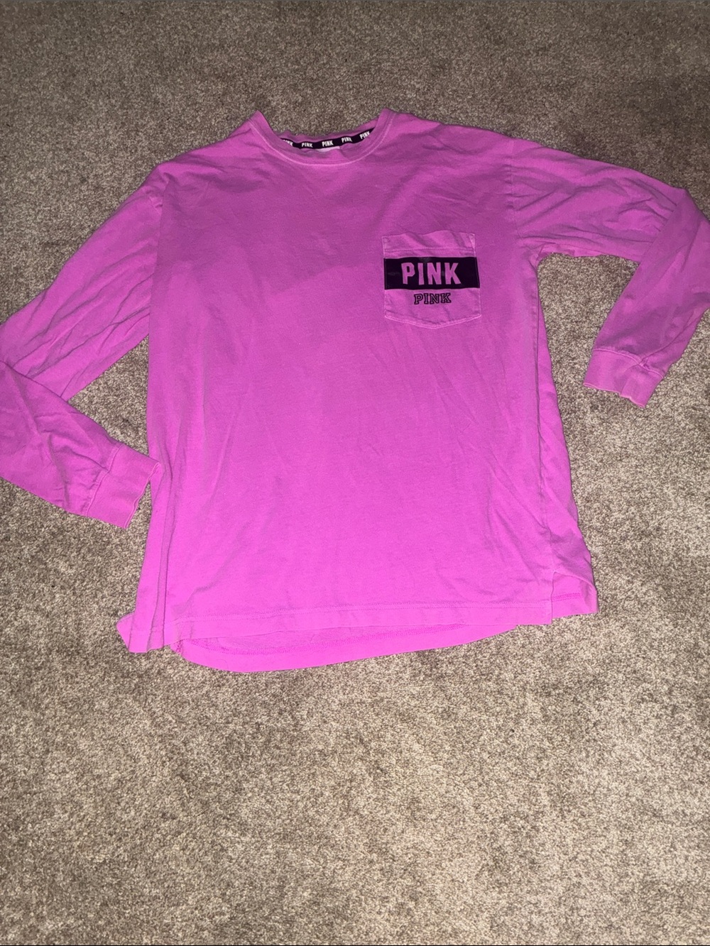 PINK Victoria's Secret Bright Pink Long-Sleeve Pocket Tee